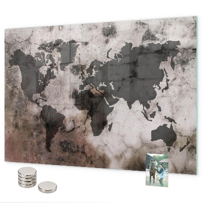 Pizarra magnética de cristal Mapa del mundo de hormigón