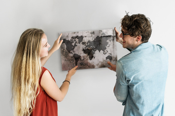 Pizarra magnética de cristal Mapa del mundo de hormigón