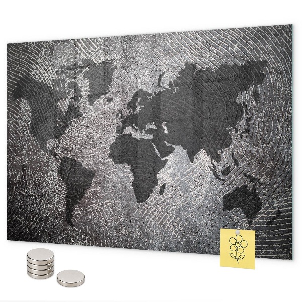 Pizarra magnética de cristal Mapa del mundo de hormigón