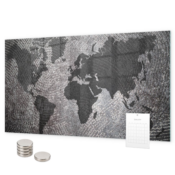 Pizarra magnética de cristal Mapa del mundo de hormigón