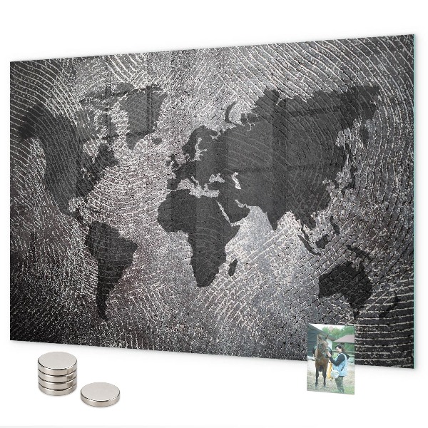 Pizarra magnética de cristal Mapa del mundo de hormigón