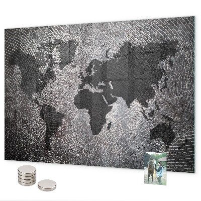 Pizarra magnética de cristal Mapa del mundo de hormigón