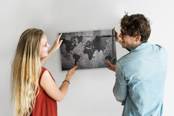 Pizarra magnética de cristal Mapa del mundo de hormigón