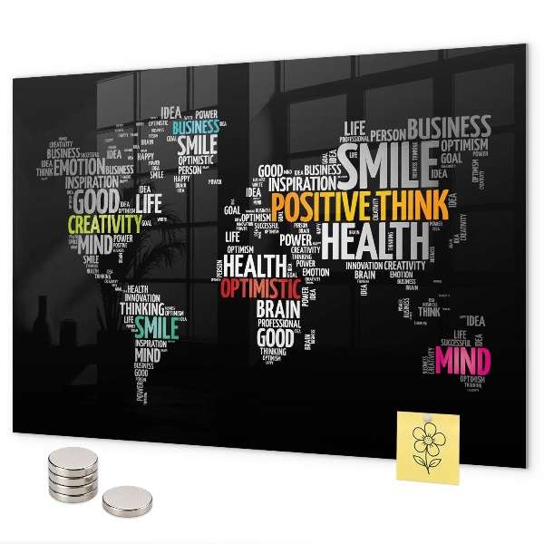 Pizarra magnética de cristal Mapa del mundo positivo