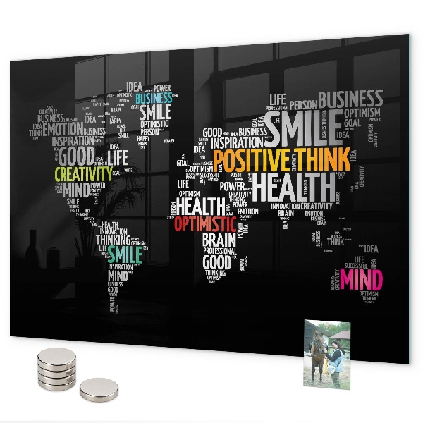 Pizarra magnética de cristal Mapa del mundo positivo