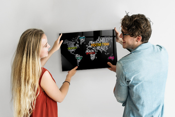 Pizarra magnética de cristal Mapa del mundo positivo