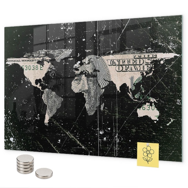 Pizarra magnética de cristal Mapa mundial del dólar