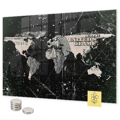 Pizarra magnética de cristal Mapa mundial del dólar