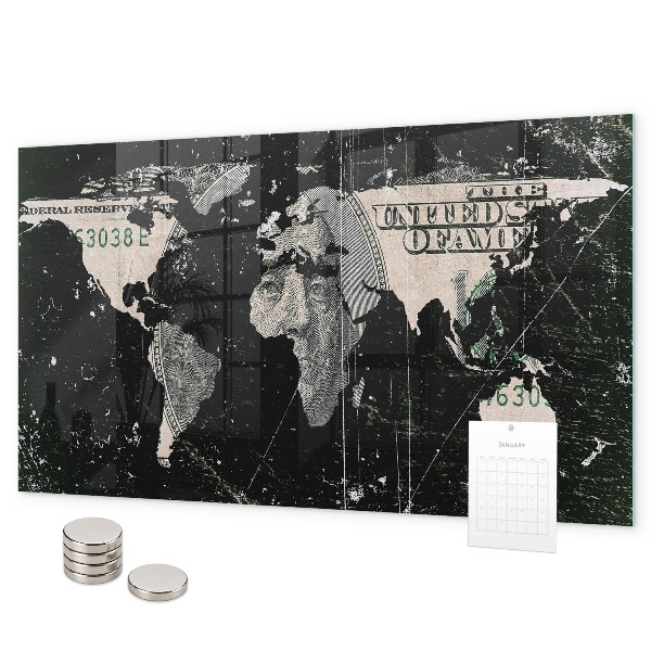 Pizarra magnética de cristal Mapa mundial del dólar