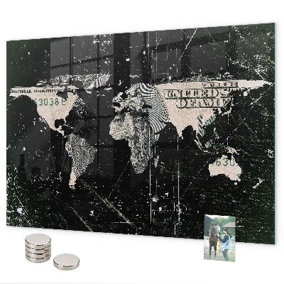 Pizarra magnética de cristal Mapa mundial del dólar