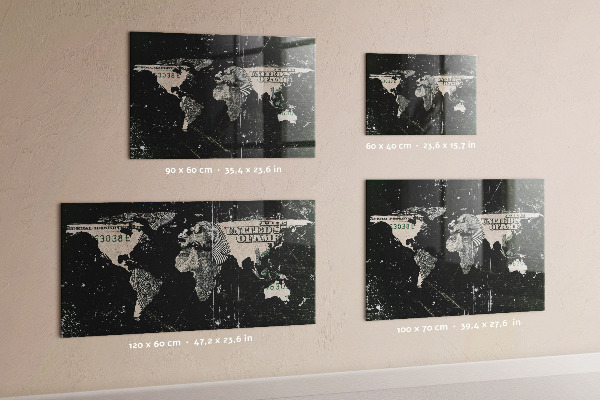 Pizarra magnética de cristal Mapa mundial del dólar