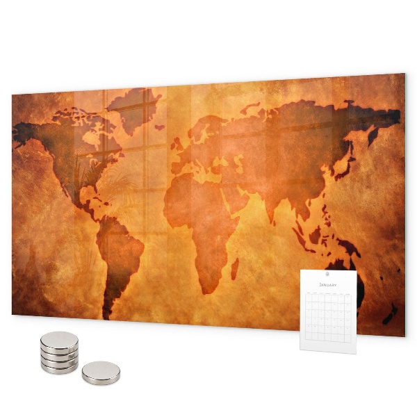 Pizarra magnética de cristal Mapa del mundo grande