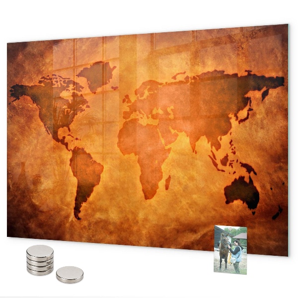 Pizarra magnética de cristal Mapa del mundo grande