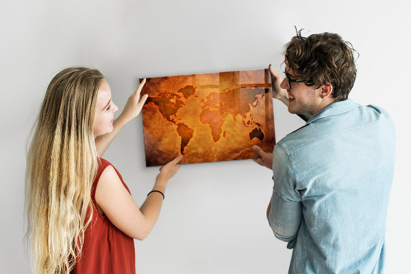 Pizarra magnética de cristal Mapa del mundo grande