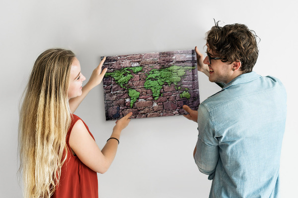 Pizarra magnética Mapa del mundo de ladrillos