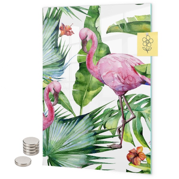 Pizarra magnética de pared Hojas de flamencos tropicales