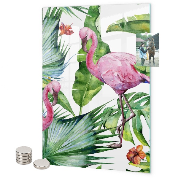 Pizarra magnética de pared Hojas de flamencos tropicales
