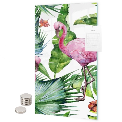 Pizarra magnética de pared Hojas de flamencos tropicales