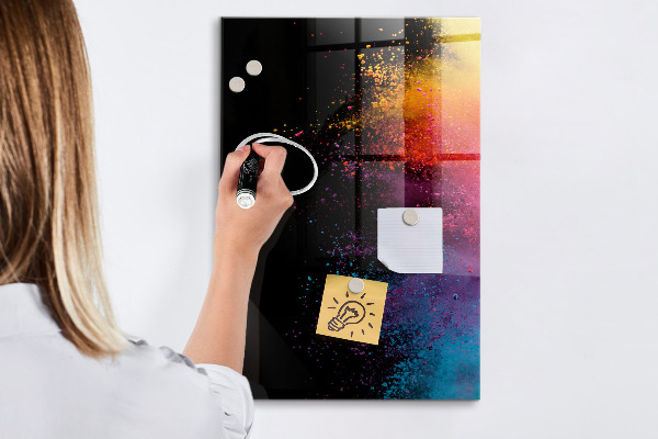Pizarra borrable de cristal con imanes Un tablero colorido para presentar fotos