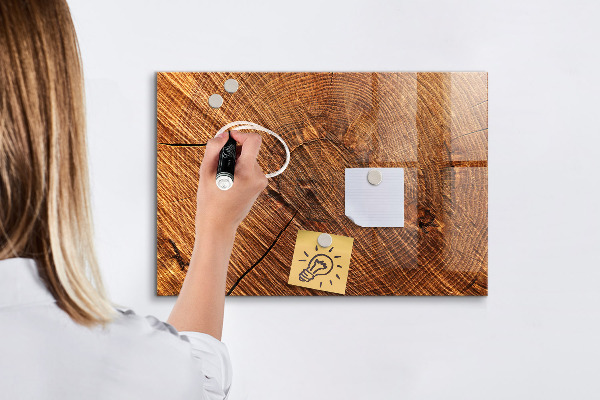 Pizarra borrable de cristal con imanes Organizador de fotos en una tabla de madera
