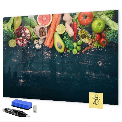 Pizarra borrable de cristal con imanes Inspiraciones culinarias coloridas en la pared
