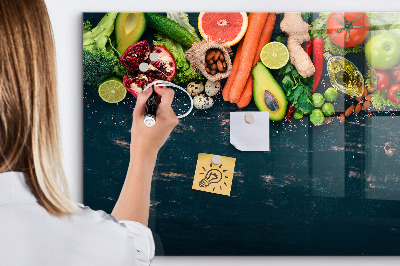 Pizarra borrable de cristal con imanes Inspiraciones culinarias coloridas en la pared