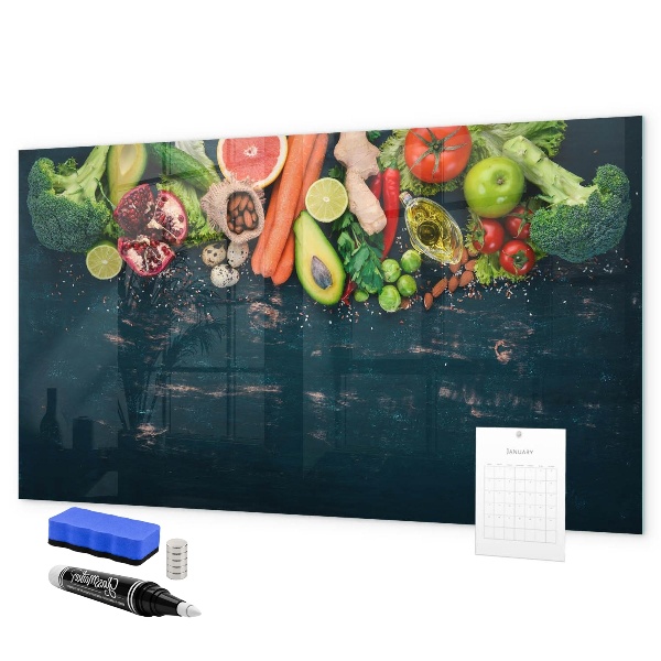 Pizarra borrable de cristal con imanes Inspiraciones culinarias coloridas en la pared