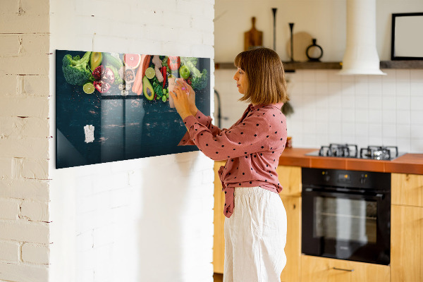 Pizarra borrable de cristal con imanes Inspiraciones culinarias coloridas en la pared