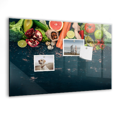 Pizarra borrable de cristal con imanes Inspiraciones culinarias coloridas en la pared