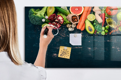 Pizarra borrable de cristal con imanes Inspiraciones culinarias coloridas en la pared