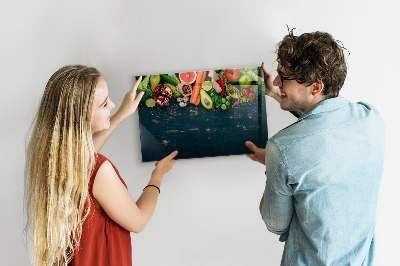 Pizarra borrable de cristal con imanes Inspiraciones culinarias coloridas en la pared