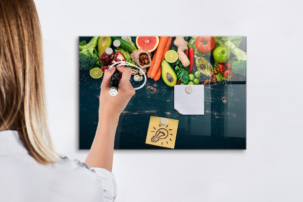 Pizarra borrable de cristal con imanes Inspiraciones culinarias coloridas en la pared