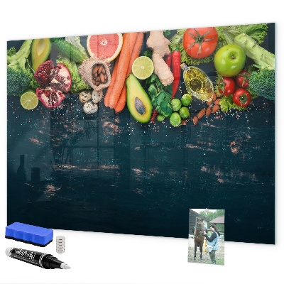 Pizarra borrable de cristal con imanes Inspiraciones culinarias coloridas en la pared