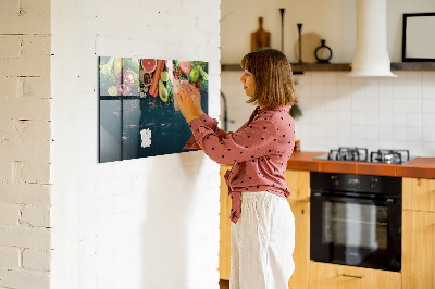 Pizarra borrable de cristal con imanes Inspiraciones culinarias coloridas en la pared