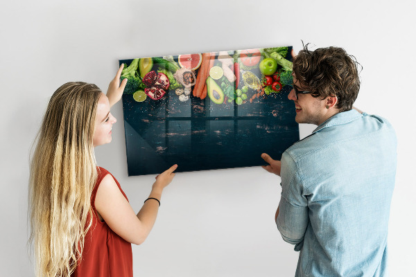Pizarra borrable de cristal con imanes Inspiraciones culinarias coloridas en la pared