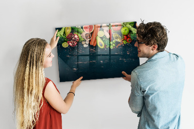 Pizarra borrable de cristal con imanes Inspiraciones culinarias coloridas en la pared