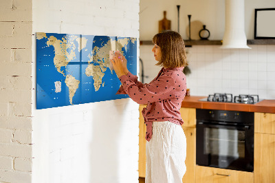 Pizarra borrable de cristal con imanes Mapa del mundo con lugares para marcar.