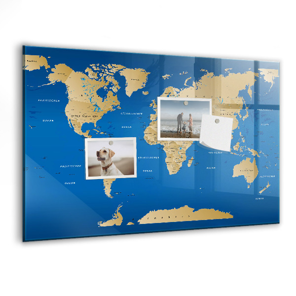 Pizarra borrable de cristal con imanes Mapa del mundo con lugares para marcar.