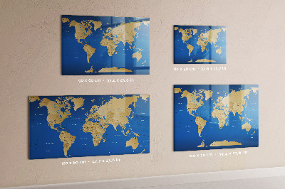 Pizarra borrable de cristal con imanes Mapa del mundo con lugares para marcar.