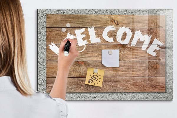 Pizarra magnética de pared con rotulador Tablero de bienvenida con espacio para fotos
