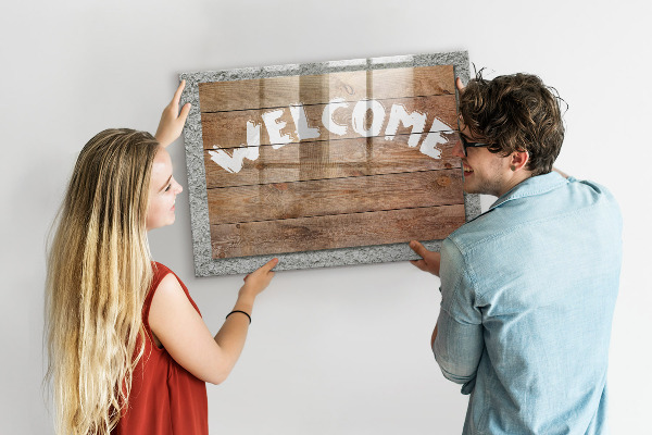 Pizarra magnética de pared con rotulador Tablero de bienvenida con espacio para fotos