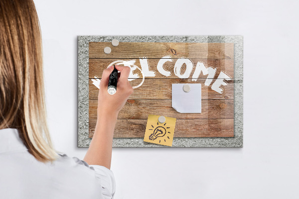 Pizarra magnética de pared con rotulador Tablero de bienvenida con espacio para fotos