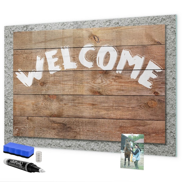 Pizarra magnética de pared con rotulador Tablero de bienvenida con espacio para fotos