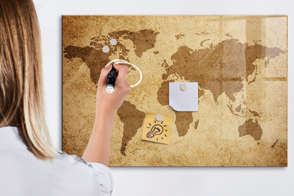 Pizarra magnética de pared con rotulador Mapa del mundo como tablero de inspiración