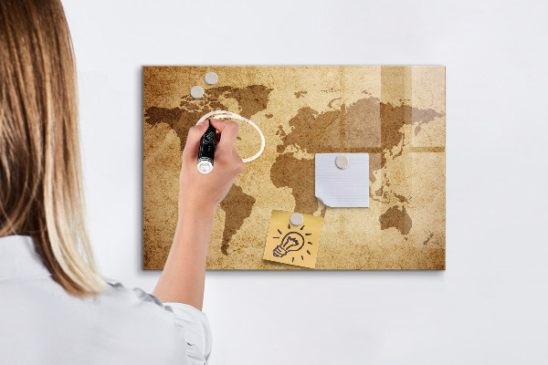 Pizarra magnética de pared con rotulador Mapa del mundo como tablero de inspiración
