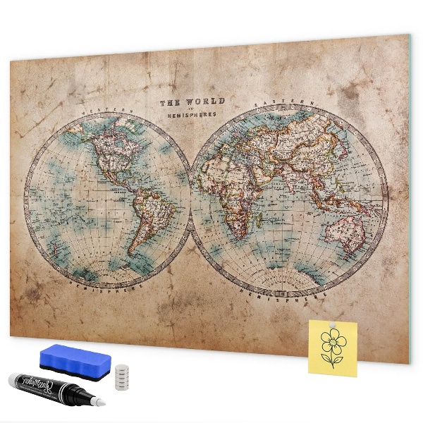 Pizarra magnética de pared con rotulador Mapa del mundo con espacio para fotos