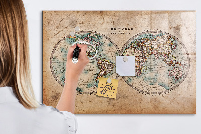 Pizarra magnética de pared con rotulador Mapa del mundo con espacio para fotos