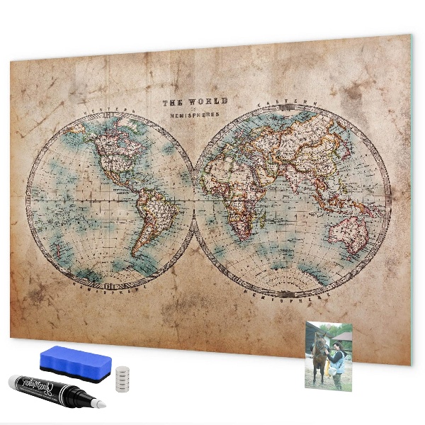 Pizarra magnética de pared con rotulador Mapa del mundo con espacio para fotos