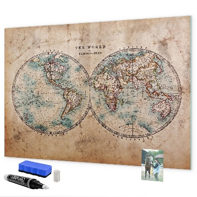 Pizarra magnética de pared con rotulador Mapa del mundo con espacio para fotos