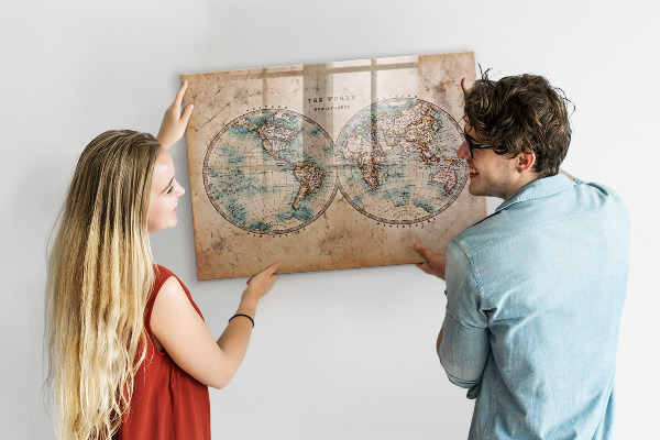 Pizarra magnética de pared con rotulador Mapa del mundo con espacio para fotos